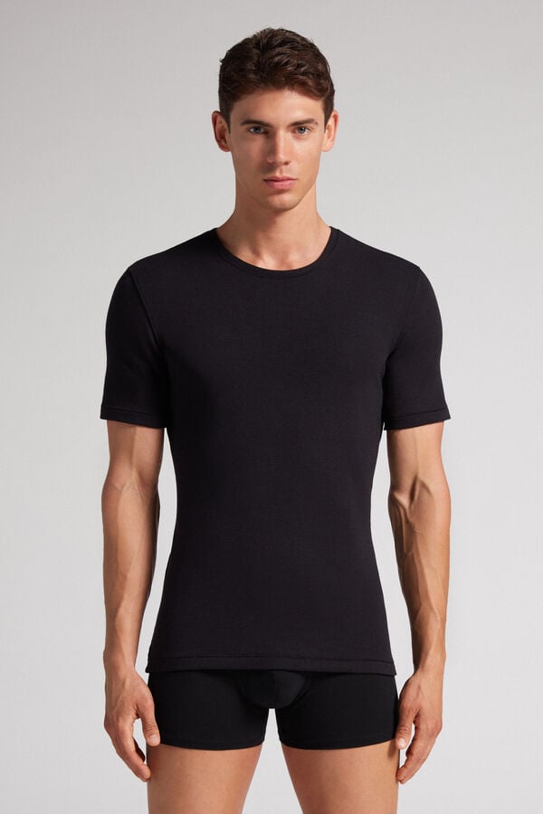 Tricko Intimissimi Short-Sleeve Modal-Cashmere Panske Čierne | 50872-GVYW