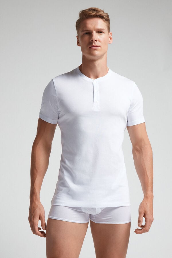 Tricko Intimissimi Superior Cotton Henley Panske Biele | 34768-PHGR