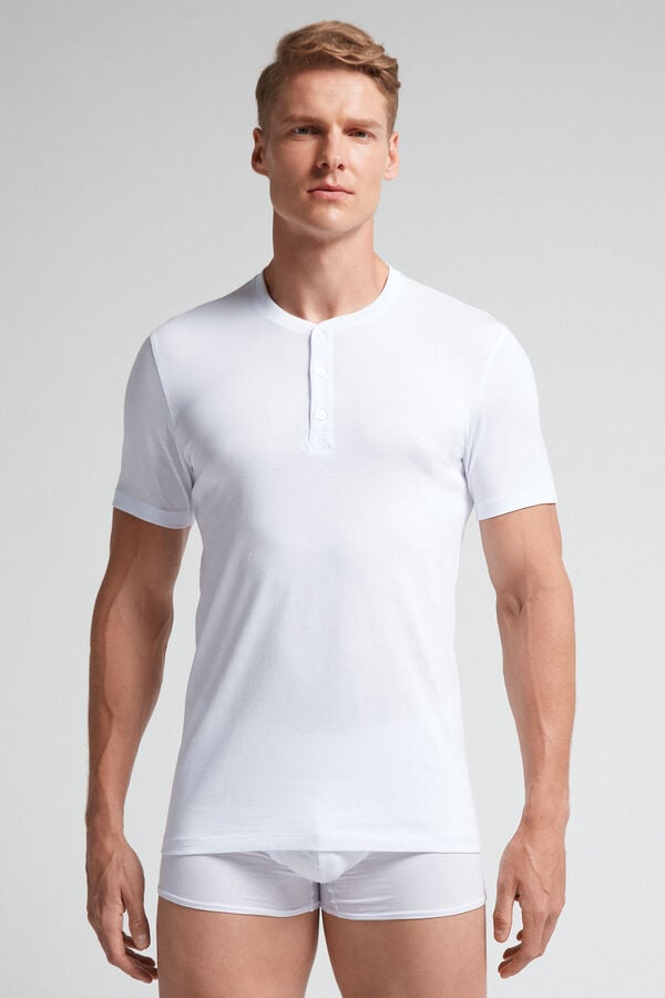 Tricko Intimissimi Superior Cotton Henley Panske Biele | 34768-PHGR